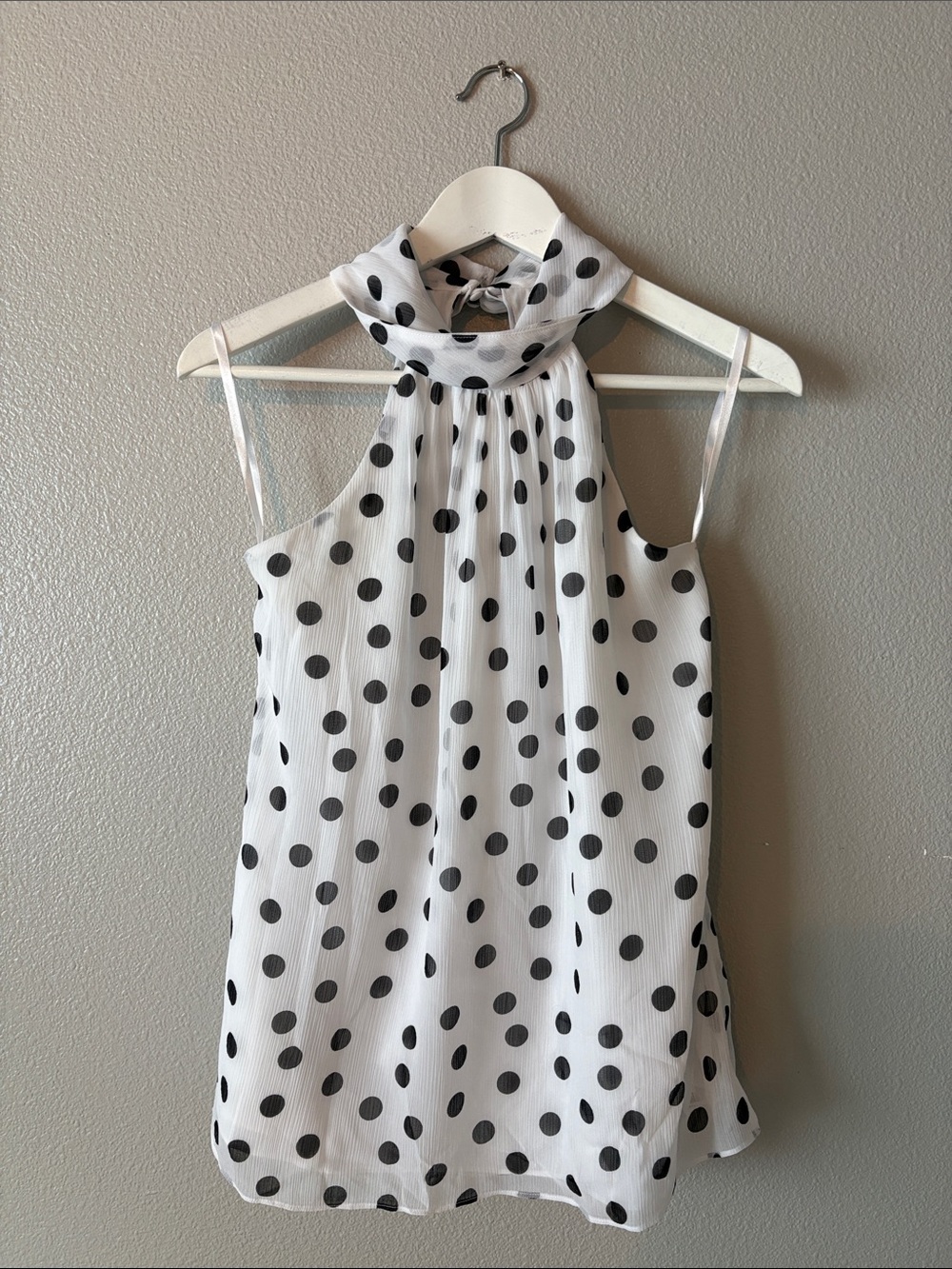 WHBM Polka Dot High-Neck Halter Top - White/Black 2 lined